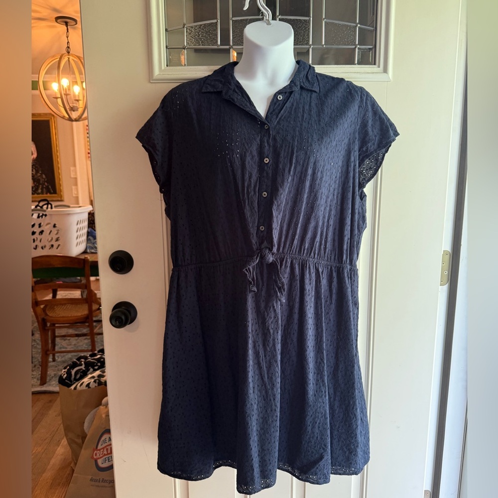 J. Crew Navy Blue Eyelet Midi Dress